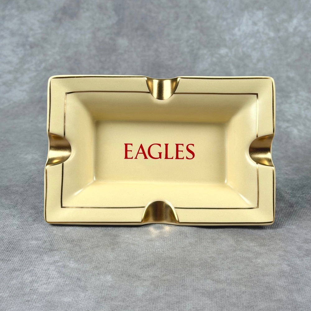 Vibee Eagles Ceramic Ashtray Cream Gold Trim Sphere Las Vegas 2024 Tobacciana